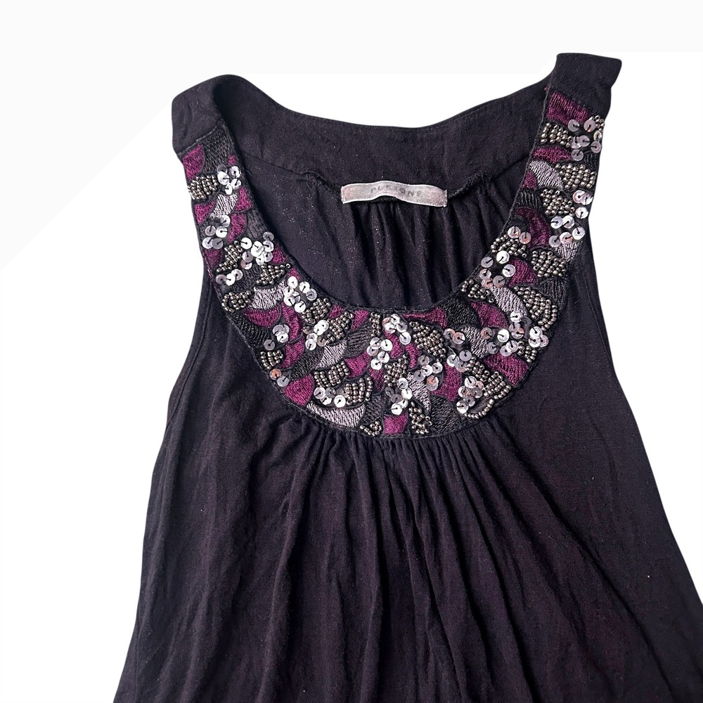 Y2K Pleione Black‎ Sleeveless Top Embellished Sequin Beaded Neckline Tank Blouse - Picture 2 of 4